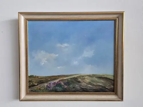 H1438-Landschaftsbild-Ölgemälde-Öl auf Leinen-Ölbild-gerahmt-signiert