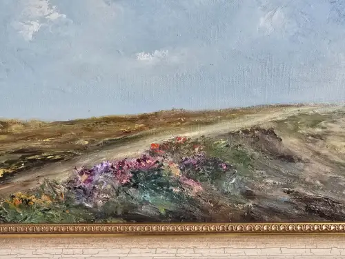 H1438-Landschaftsbild-Ölgemälde-Öl auf Leinen-Ölbild-gerahmt-signiert