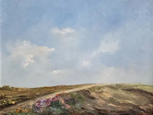 H1438-Landschaftsbild-Ölgemälde-Öl auf Leinen-Ölbild-gerahmt-signiert