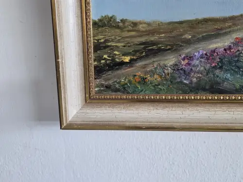 H1438-Landschaftsbild-Ölgemälde-Öl auf Leinen-Ölbild-gerahmt-signiert