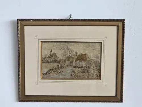 H1439-Gobelin-Bild-Gemälde-hinter Glas-gerahmt-Passepartout-