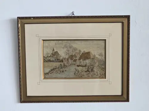 H1439-Gobelin-Bild-Gemälde-hinter Glas-gerahmt-Passepartout-