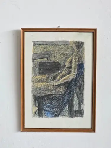 H1441-Aktzeichnung-Bild-hinter Glas-Mischtechnik-datiert-signiert-gerahmt-