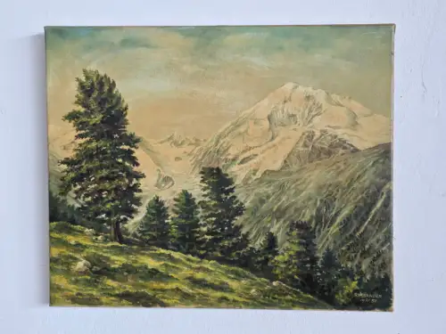 H1442-Ölbild-Öl auf Leinen-Landschaftsbild-Kunststudie-Königsspitze-signiert