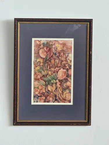 H1443-Aquarell-Bild-Gemälde-hinter Glas-Passepartout-gerahmt-signiert