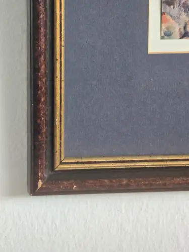 H1443-Aquarell-Bild-Gemälde-hinter Glas-Passepartout-gerahmt-signiert