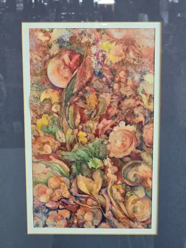 H1443-Aquarell-Bild-Gemälde-hinter Glas-Passepartout-gerahmt-signiert