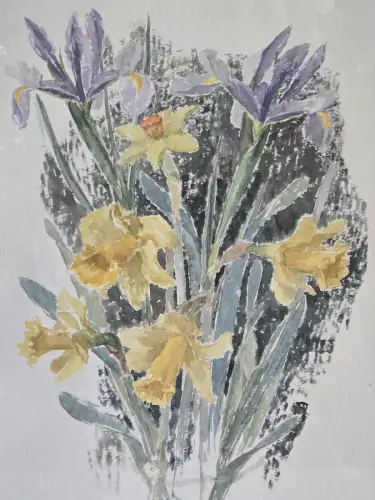 H1445-Aquarell-Bild-Gemälde-hinter Glas-Stillleben-gerahmt