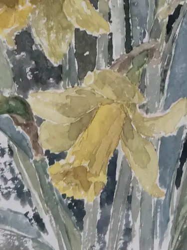 H1445-Aquarell-Bild-Gemälde-hinter Glas-Stillleben-gerahmt
