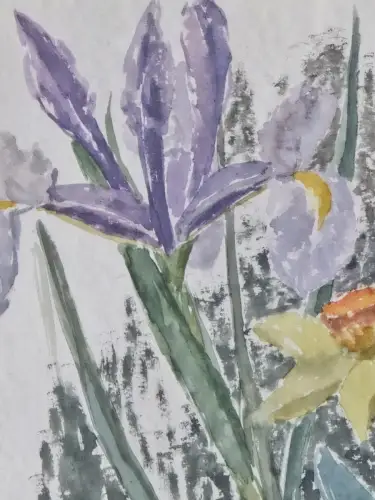 H1445-Aquarell-Bild-Gemälde-hinter Glas-Stillleben-gerahmt
