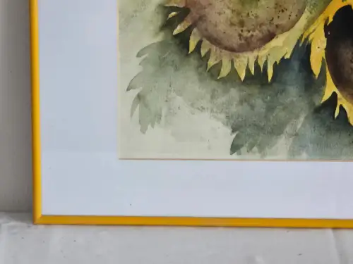 H1446-Aquarell-Stillleben-Bild-Gemälde-hinter Glas-gerahmt-Passepartout