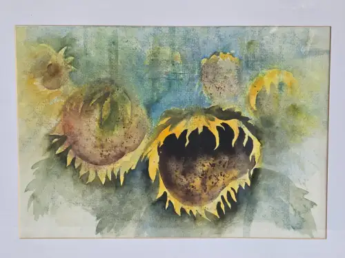 H1446-Aquarell-Stillleben-Bild-Gemälde-hinter Glas-gerahmt-Passepartout
