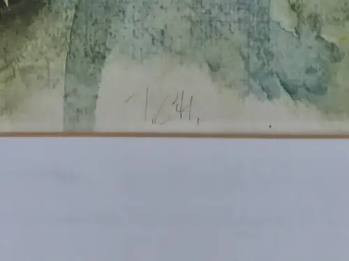 H1446-Aquarell-Stillleben-Bild-Gemälde-hinter Glas-gerahmt-Passepartout