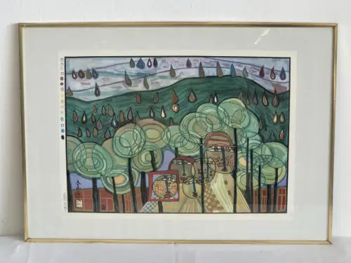 H1449-Kunstdruck-Friedensreich Hundertwasser-gerahmt-hinter Glas-Bild-