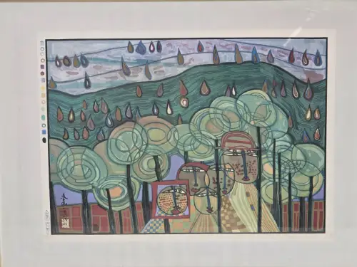 H1449-Kunstdruck-Friedensreich Hundertwasser-gerahmt-hinter Glas-Bild-
