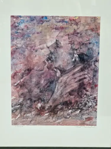 H1451-Kunstdruck-Bild-"Zärtlichkeit"-signiert-gerahmt-nummeriert-hinter Glas