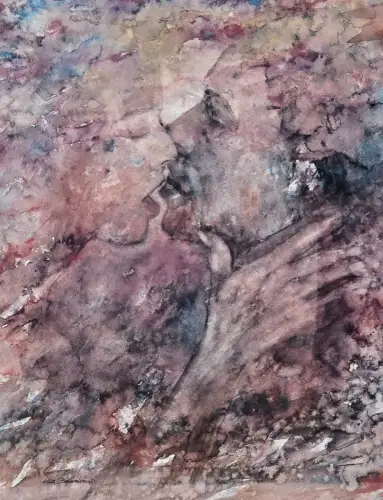 H1451-Kunstdruck-Bild-"Zärtlichkeit"-signiert-gerahmt-nummeriert-hinter Glas
