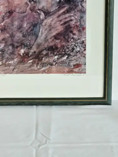H1451-Kunstdruck-Bild-"Zärtlichkeit"-signiert-gerahmt-nummeriert-hinter Glas