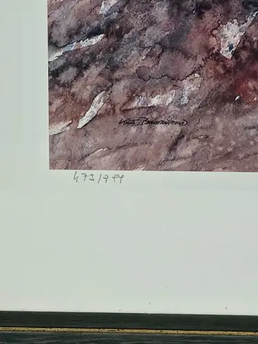 H1451-Kunstdruck-Bild-"Zärtlichkeit"-signiert-gerahmt-nummeriert-hinter Glas