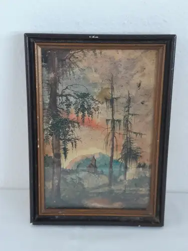 H1020-Aquarell-Landschaftsbild-Gemälde-Bild-gerahmt