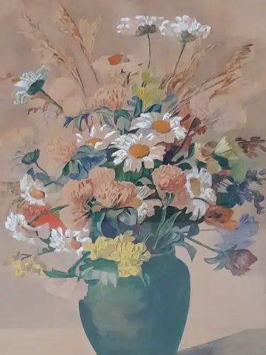 H1005-Aquarell-Stillleben-Bild-Gemälde-signiert-gerahmt-datiert