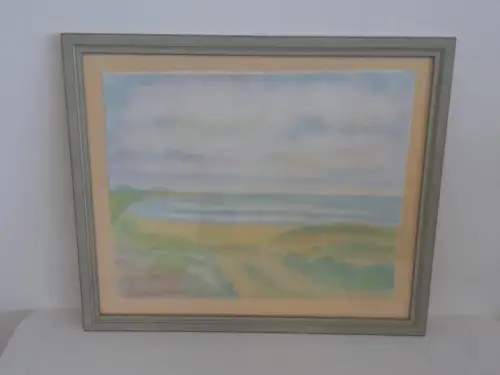 H986-Aquarell-Landschaftsbild-Gemälde-Bild-gerahmt-hinter Glas