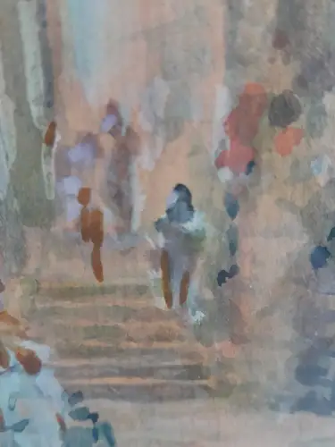 H860-Stadtbild-Aquarell-Bild-Gemälde-signiert-gerahmt-Passepartout-hinter Glas