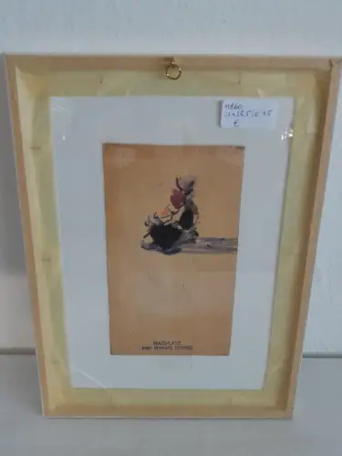 H860-Stadtbild-Aquarell-Bild-Gemälde-signiert-gerahmt-Passepartout-hinter Glas