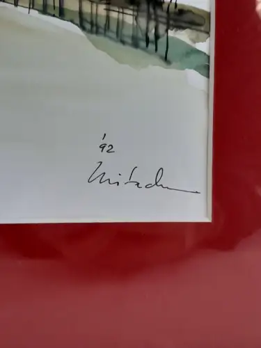 H861-Aquarell-Landschaftsbild-Gemälde-Bild-signiert-gerahmt-datiert-Passepartout