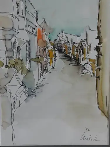 H862-Aquarell-Landschaftsbild-Gemälde-Bild-signiert-gerahmt-hinter Glas
