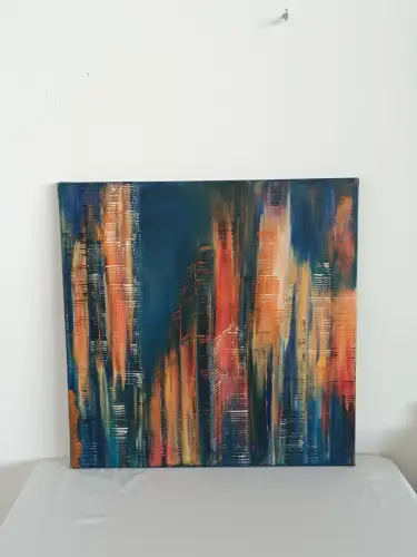 H812-Bild-Skyline-abstrakt-geometrisch-Öl auf Leinen-signiert-Gemälde-datiert