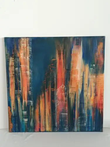 H812-Bild-Skyline-abstrakt-geometrisch-Öl auf Leinen-signiert-Gemälde-datiert