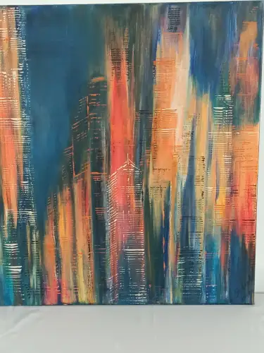 H812-Bild-Skyline-abstrakt-geometrisch-Öl auf Leinen-signiert-Gemälde-datiert