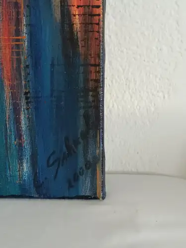 H812-Bild-Skyline-abstrakt-geometrisch-Öl auf Leinen-signiert-Gemälde-datiert