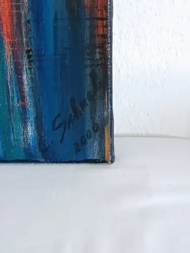 H812-Bild-Skyline-abstrakt-geometrisch-Öl auf Leinen-signiert-Gemälde-datiert