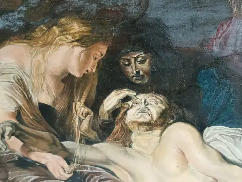 H216-Ölbild-Öl auf Holz-"Die Beweinung Christi"-Ölgemälde