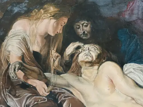 H216-Ölbild-Öl auf Holz-"Die Beweinung Christi"-Ölgemälde