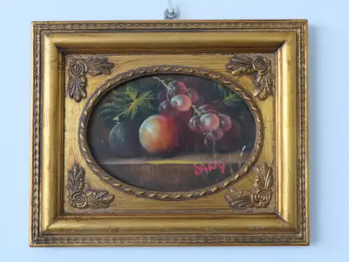 H87-Ölbild-Ölgemälde-Öl auf Holz-Stillleben-Früchte-signiert-gerahmt