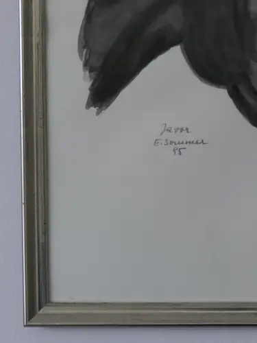H94-Aquarell-Bild-Tierbild-Pferdekopf-Gemälde-signiert-gerahmt
