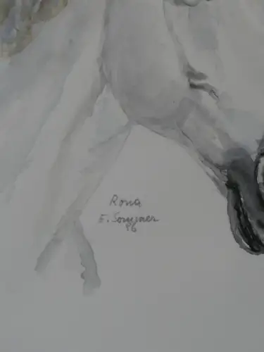 H95-Aquarell-Bild-Tierbild-Pferdekopf-Gemälde-gerahmt-signiert-datiert
