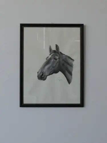 H96-Aquarell-Bild-Tierbild-Pferdekopf-gerahmt-datiert-signiert