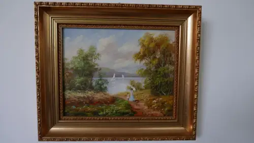 H22-Ölbild-Landschaftsbild-Öl auf Holz-Ölgemälde-signiert-gerahmt-Prunkrahmen