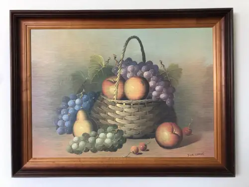 H31-Ölbild-Öl auf Holz-Stillleben-Gemälde-Früchtekorb-Bild-gerahmt-signiert