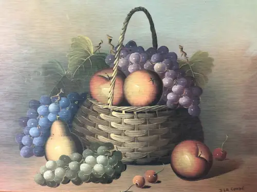 H31-Ölbild-Öl auf Holz-Stillleben-Gemälde-Früchtekorb-Bild-gerahmt-signiert