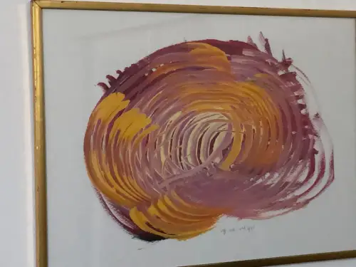 H38-Aquarell-Gemälde-Bild-abstraktes Motiv-hinter Glas-gerahmt-signiert