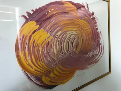 H38-Aquarell-Gemälde-Bild-abstraktes Motiv-hinter Glas-gerahmt-signiert