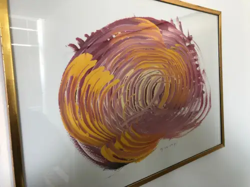 H38-Aquarell-Gemälde-Bild-abstraktes Motiv-hinter Glas-gerahmt-signiert