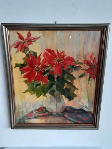 H375-Aquarell-Bild-Gemälde-Blumenvase-Blumenbild-signiert-gerahmt-hinter Glas