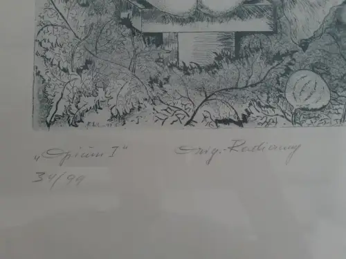 H295-Abstrakte Kunst-original-Radierung-Passepartout-signiert-datiert