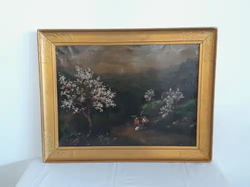 H1455-Ölbild-Öl auf Leinen-Landschaftsbild-Ölgemälde-signiert-gerahmt-Bild